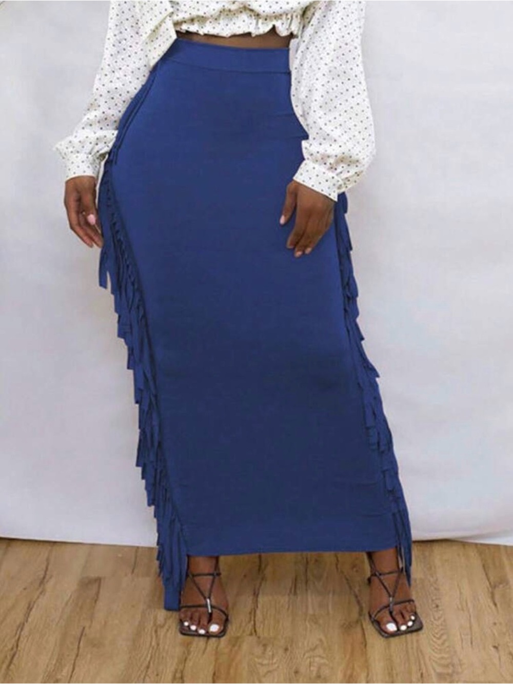 Fringe Midi Skirt in Blue